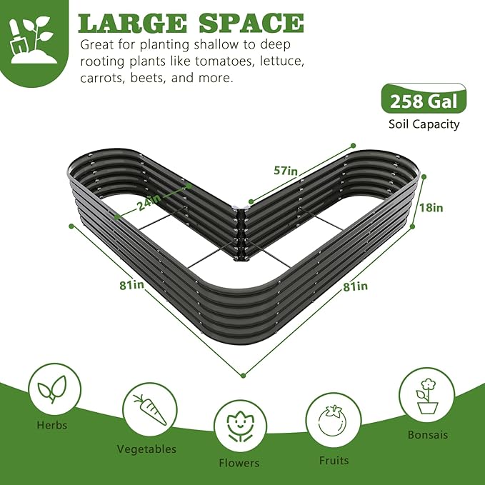 A ANLEOLIFE 4 Set Heart-Shaped Galvanized Raised Garden Beds Outdoor,81x81x18in Large Metal Planter Box for Planting Vegetables Flowers Herb, Anti-Rust & Easy-Setup, Quartz Grey