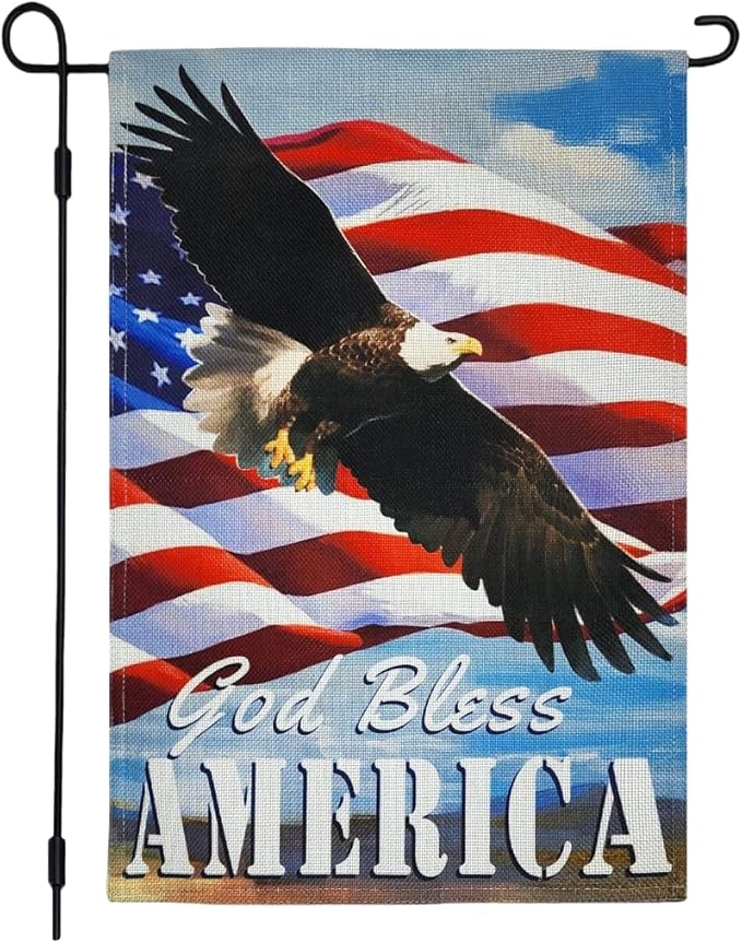 God Bless America 4th of July Patriotic Garden Flag Double Sided Outside American Stars and Stripes, Memorial Day Independence Day Yard Outdoor Decoration 12 x 18 Inch (God Bless AMERICA-01)