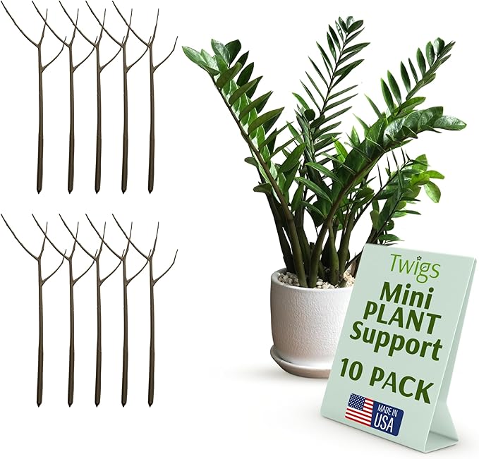 Twigs GA - Mini Twigs Plant Support Stakes for Small Plants, Indoor & Outdoor Use, Gardening Supplies, Garden Accessories, Trellis & Ring Alternative, Made in USA - Moonstone, 10 Pack, 12" L