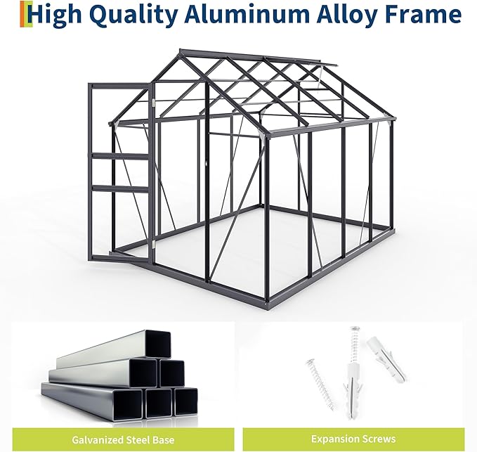 6*8 FT Outdoor Walk-in Greenhouse, Polycarbonate Green House, Heavy Duty Greenhouse with Vented Roof Window, Windproof Aluminum Frame, Suitable for Outside Gardening, Backyard, Patio