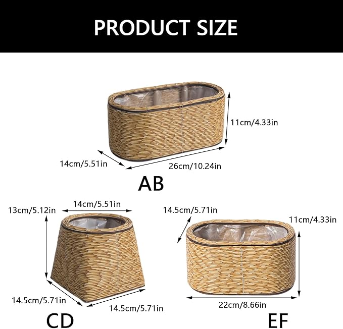 Rattan Flower Basket, Wicker Woven Planter with Plastics Liner, Hand Woven Basket Planter, Desktop Flower Pot for Bathrooms Kitchens Home Office