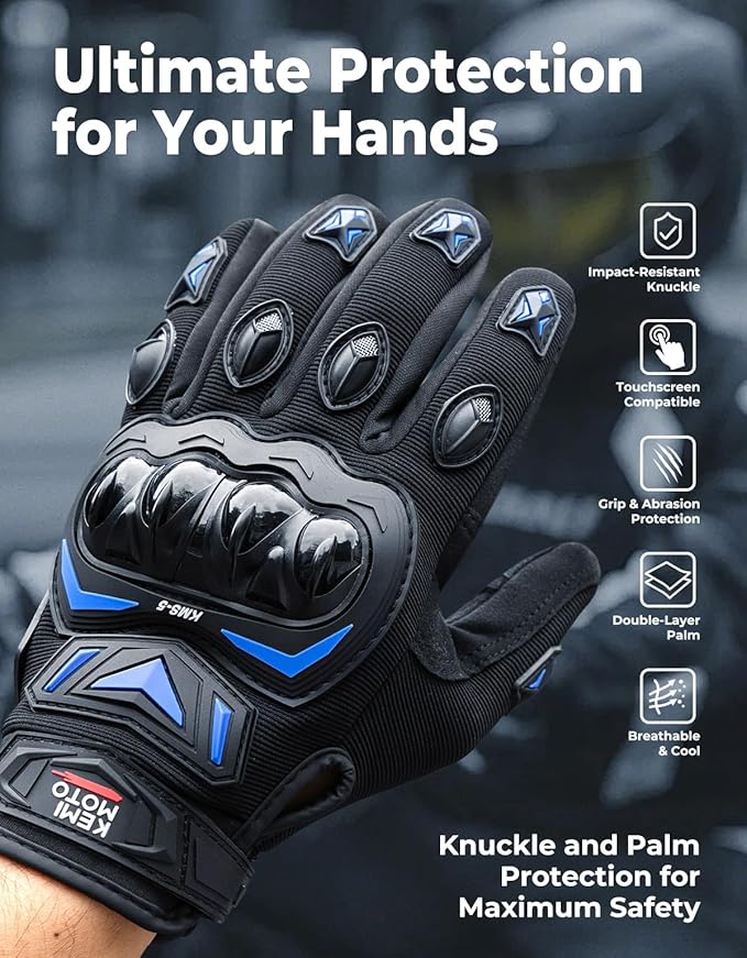 KEMIMOTO Motorcycle Gloves for Men, Touchscreen Cycling Gloves for Outdoor Sports On-Road Off-Road Mountain Motorcycle Motorcross Motorbike Dirt Bike Bicycle Racing ATV UTV