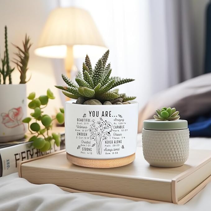 You are Beautiful Succulent Plant Pot, Cute 3.5 Inch Ceramic Pot, Inspirational Christian Desk Windowsill Pots for Small Plants, Cactus Gifts Plant, Religious Planter(No Plants)