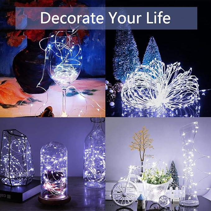 buways Fairy Lights 2-Pack Battery Operated Cool White 50 LED Fairy String Lights,16.4ft Sliver Wire Light with Remote Control for Christmas Party Garden Home Decoration