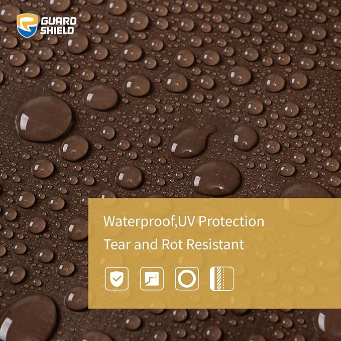 GUARD SHIELD Round Tarp 24 Feet Waterproof Heavy Duty Circle Tarps for Under Pool Brown/Silver Multi Purpose Circular Outdoor Cover