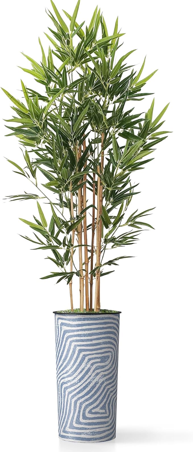 Artificial Tree in Contemporary Geometric Pattern Planter, Fake Bamboo Silk TRE for Indoor and Outdoor Home Decoration - 70" Overall Tall (Plant Pot Plus Tree)