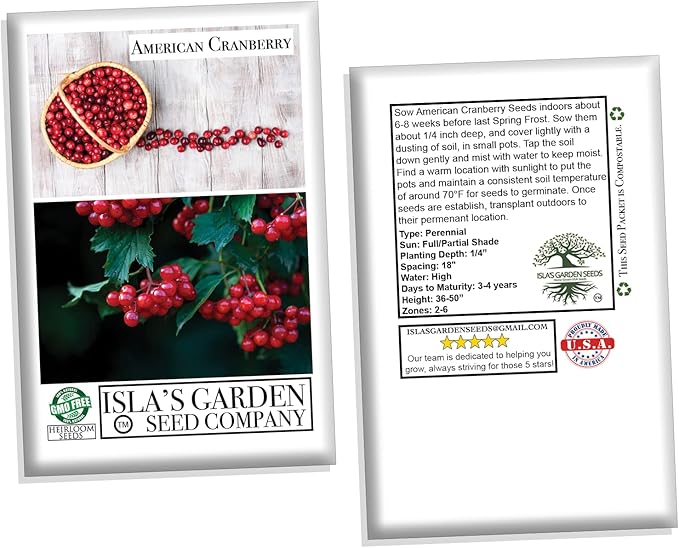 American Cranberry Bush Seeds (Viburnum trilobum) – 25+ Heirloom Seeds per Packet by Isla’s Garden Seeds, Hardy Shrub with Red Berries, Edible Landscaping for Home Gardens