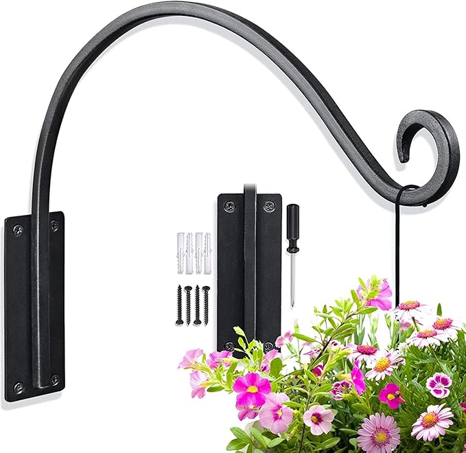 Qiang Ni Heavy-Duty Plant Hanger - 16 Inch 40lb Metal Wall Mount Plant Bracket for Indoor Outdoor Hanging Bird Feeders, Flower Baskets, Lanterns