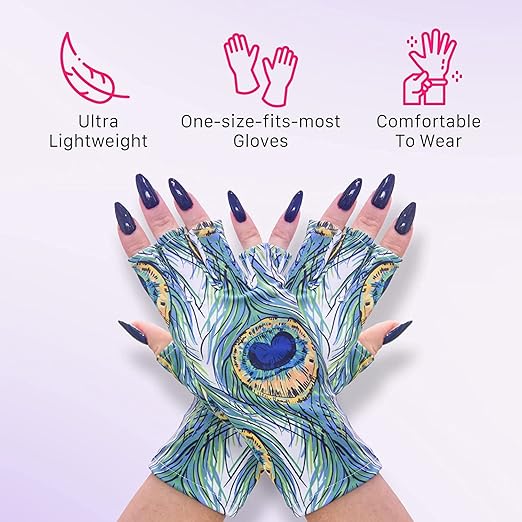 ManiGlovz - The ORIGINAL UPF 50+ UV Light Protective Nail Gloves | Gel Manicure and Anti UV Fingerless Gloves for Women | Can be Used as Sun Protection Gloves for Driving | Regal Peacock