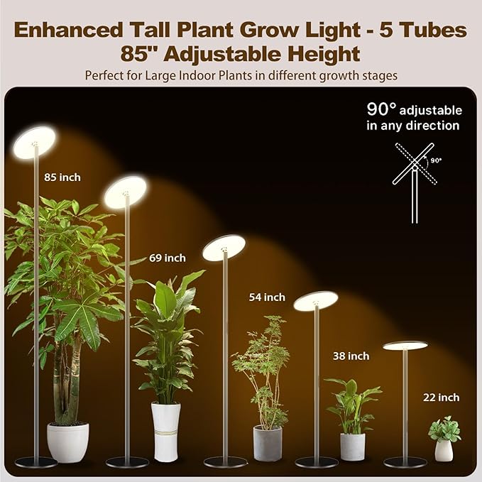 AJABotanics 40W Full Spectrum Tall Grow Light, 85’’ Adjustable Standing Plant Light for Indoor Plants, 10-Level Dimmable with 4/8/12H Timer, Sunlike for Large Plants & Indoor Trees