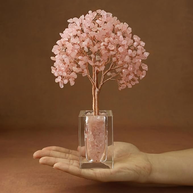 MAGIC AND MIRACLES Rose Quartz Crystal Trees of Life for Home Office Desk Deco, Pink Bonsai Tree, Christmas Housewarming Retirement Birthday Gifts New Home Meditation Yoga Gemstone Tree for Women