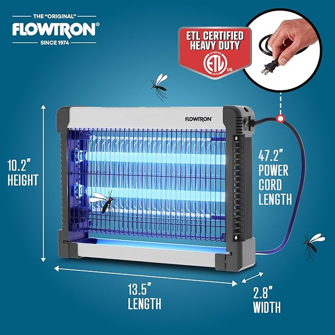 Flowtron Indoor Bug Zapper: 3000V Electric Insect Killer & Mosquito Trap - 500 Sq Ft Coverage - 16W Dual UV Light Fly Zapper for Kitchen, Bedroom, RV & Restaurant - Safe Gnat & Moth Killer