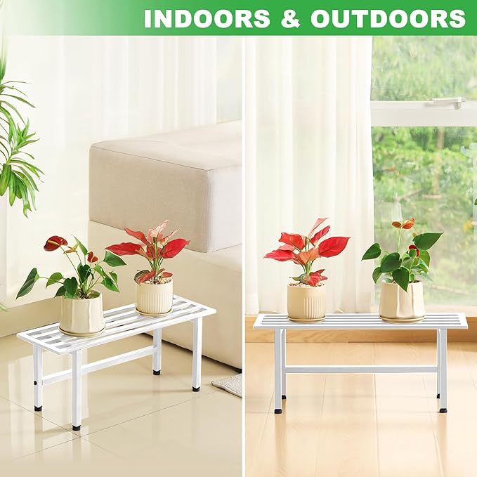 Dipion 2 Pack Metal Plant Stand Outdoor Plant Shelf Indoor,1 Tier Heavy Duty Plant Stands for Multiple Plants,26" L x 10.12" H x 8.75" W,White