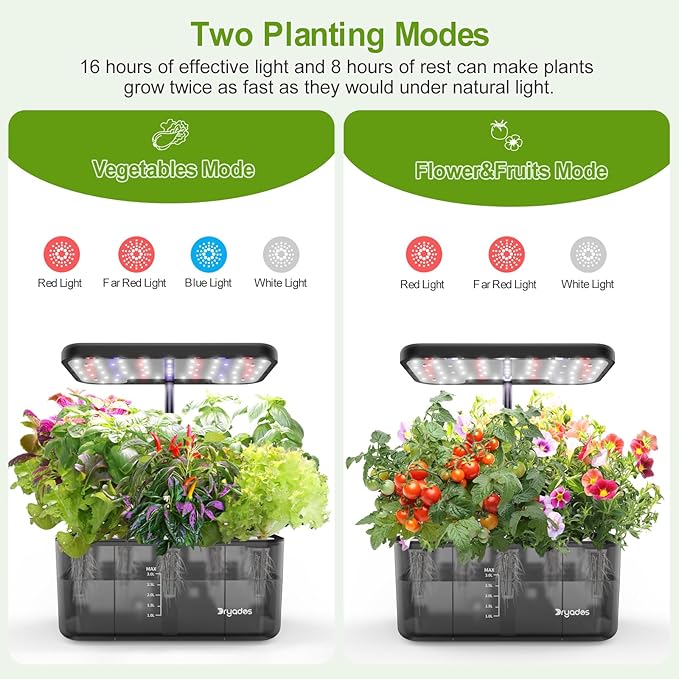 DRYADES 8-Pod Hydroponics Growing System Translucent Indoor Herb Garden with LED Grow Light Smart Quiet Pump Plant Germination Kit for Hydroponic Herbs, Vegetables, Lettuce Harvest on Countertop