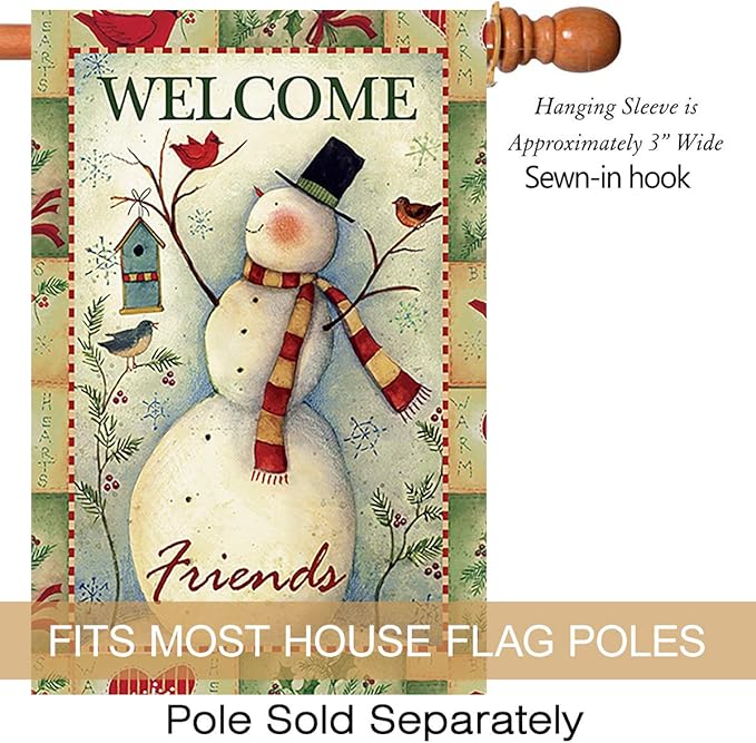 Morigins Welcome Friends Snowman and Cardinals Decorative Happy Winter House Flag 28x40 inch