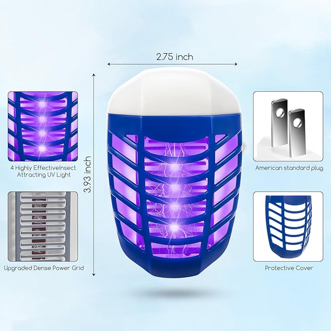 6 PCS Plug in Bug Zapper, Mosquito Zapper Indoor Plug in for Flying Insect Fully Automatic Mosquito Trap with Led Bug Zapper for Patio, Bedroom, Kitchen