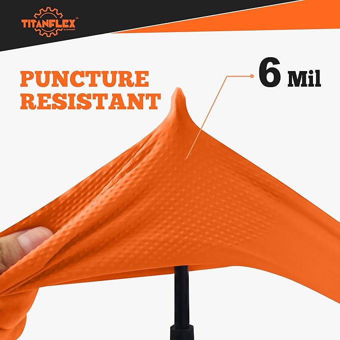 TitanFlex Heavy Duty Orange Industrial Nitrile Gloves with Raised Diamond Texture, Latex Free (6mil/8mil)