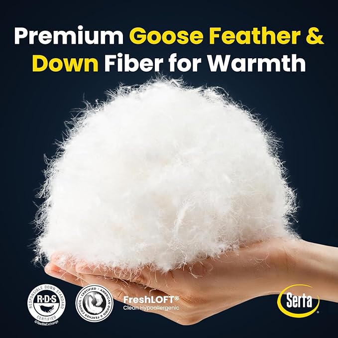 Serta Goose Feathers Down Fiber Comforter King Size Duvet Insert,100% Cotton, Hotel Luxury Hypoallergenic Comforter 95oz Extra Warmth 106 x 90 in White