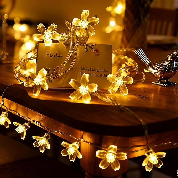 Indoor Decorative Flower String Lights , 33ft 100 LED Plug in Fairy Cherry Blossom Floral Lamp for Bedroom Window Wall Ceiling Tree Hanging, Christmas Thansgiving Easter Decorations (Warm White)