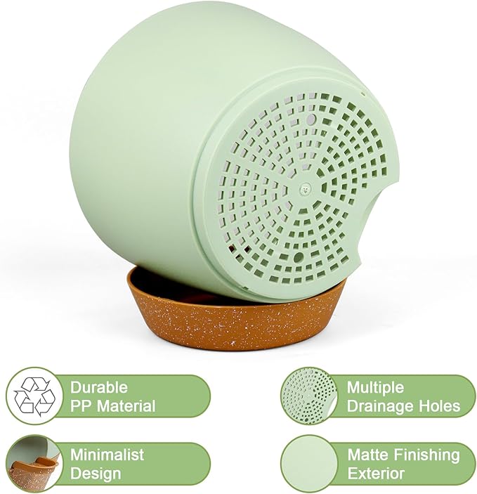 WSMKSZ Big Self Watering Pots 12/10/9 inch, Planter, Plant Pots with Mesh Drainage Holes for Indoor Outdoor Garden Plants, Plastic Flower Pots with Removable Deep Reservoir, Green with Brown