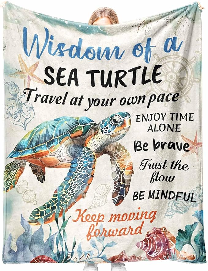 Glydein Positive Sea Turtle Gifts for Women Men, Flannel Soft Blanket Decor, Sea Turtle Gifts for Turtles Lovers, Inspirational Healing Gift for Friend Meditator Graduate - 50x60 inches