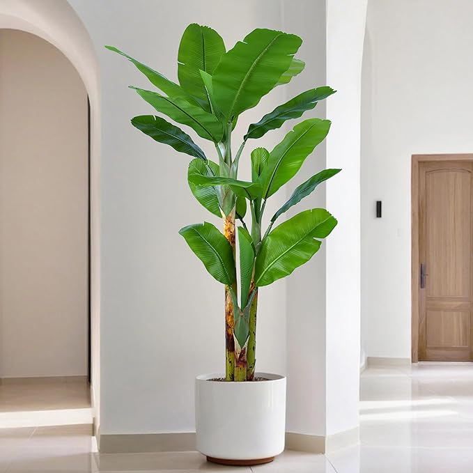 Artificial Banana Tree 7ft(84in) Tall Faux Banana Leaf Plant with 13 Leaves, Fake Realistic Tropical Plants Perfect for Home Garden Yard Patio Living Room Decor Indoor (7feet,1Pack)