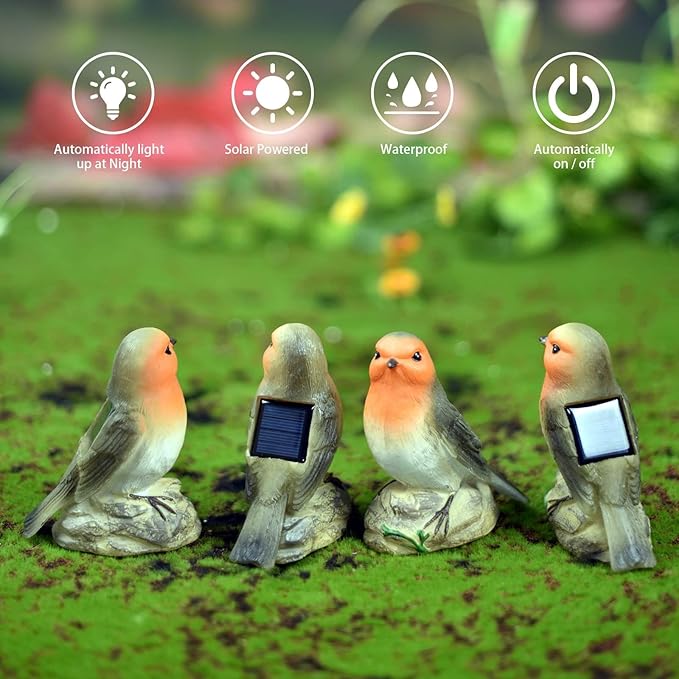 Solar Garden Decor Outdoor Statues - Waterproof Loving Bird Lights Decor for Yard, Lawn, Patio and Balcony Ornament, Unique House Warming Gifts for Women Grandma - 4 Pack