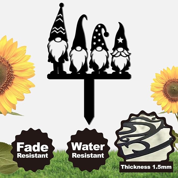 Magilab Personalized Iron Yard Stake - Christmas Cute Gnome Dwarves Decor, 8-Inch Black Metal Garden Sign for Outdoor (Style T)