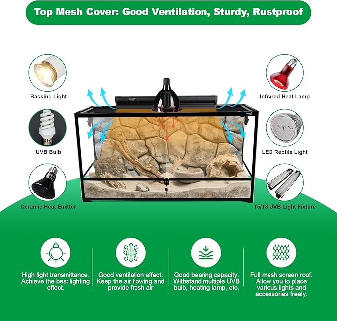 89 Gallon Reptile Tank Large Full Glass Terrarium, Bearded Dragon Tank Front Opening Reptile Enclosure Cage with Anti Escape Ventilated Top Lid for Snake Gecko Lizard Turtle 48''x18''x24''