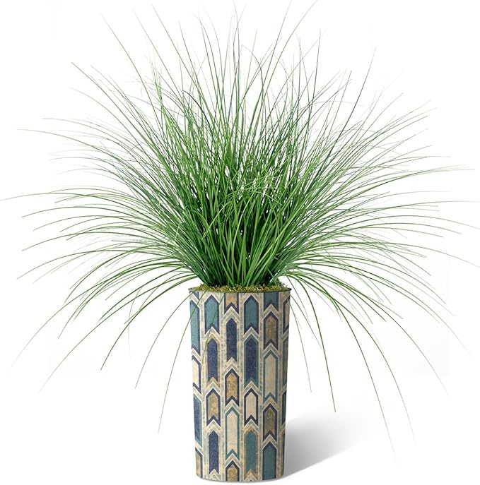 Artificial Tree in Modern Polygon Pattern Effect Planter, Fake Onion Grass Silk Tree for Indoor and Outdoor Home Decoration - 55" Overall Tall (Plant Pot Plus Tree)