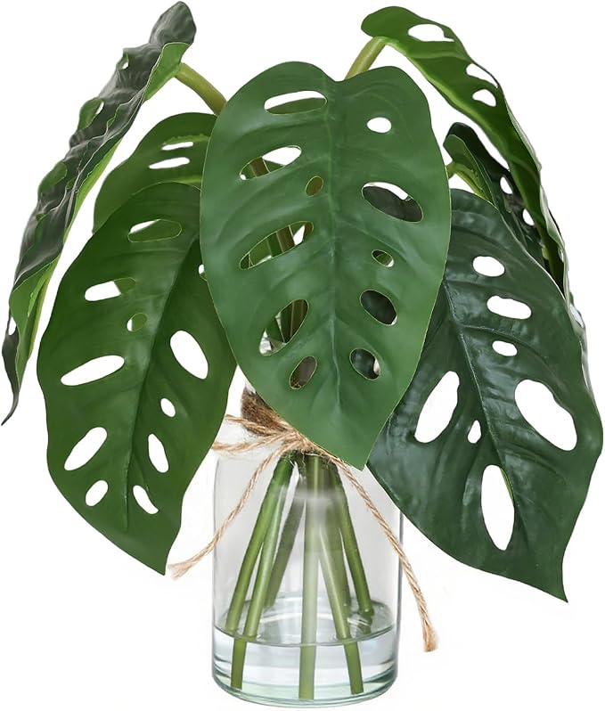 Muhanjia Artificial Flowers Turtle-Back, Alocasia Leaf, in Glass Vase with Faux Water,7Pcs Artificial Leaves Real Touch Latex Leaves for Centerpiece (1, Turtle-Back Leaf)