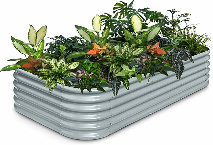 8x4x1.5 ft Galvanized Raised Garden Bed, 18" Tall Metal Planter Box Outdoor for Herb Fruit Vegetable, Modular Raised Flower Bed for Outside Space Backyard, Patio, Home Gardening -Brooklyn Grey