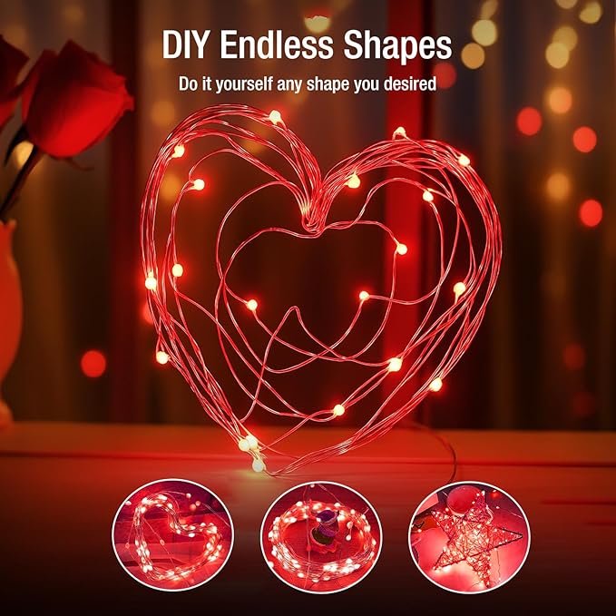 20 Pack Fairy Lights Battery Operated - 7ft 20 Led Twinkle Lights 3 Modes, Bulk Mini String Lights Waterproof for Mason Jars Vases DIY Party Wedding Decoration Christmas - Red