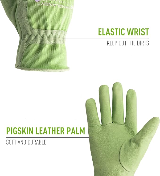 HANDLANDY Work Gloves for Women, Breathable Leather Gardening Glove for Yard Maintenance, Hand Protection with Touch Screen for Gardeners, Farmers