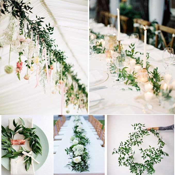 Artiflr 2 Pack Artificial Hanging Leaves Vines, 5.7 Ft Fake Willow Leaves Twigs Silk Plant Vines in Green for Indoor/Outdoor Wedding Decor