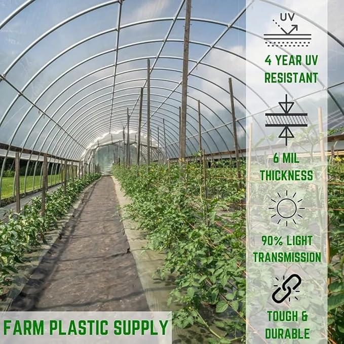Farm Plastic Supply 4 Year Clear 6 mil Greenhouse Plastic Sheeting - Clear Sheeting, Polyethylene Film, Transparent Plastic Film for Greenhouse (56' x 40')