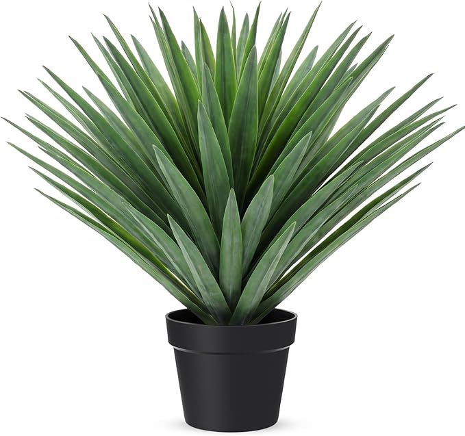 Giegxin 1 Pcs 27'' Artificial Agave Plant in Black Pot Faux Agave Plant Potted with 110 Realistic Leaves UV Resistant Artificial Greenery Outdoor Indoor for Housewarming Gift House Garden