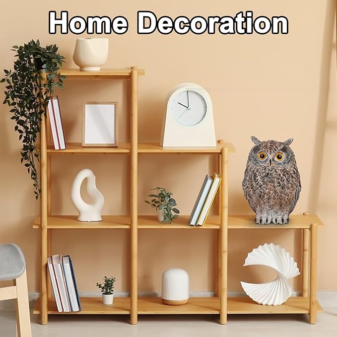 Yanflerent 8.3" Realistic Owl Statue for Indoor & Outdoor Decoration, Effective Birds Deterrent for Garden, Patio, Yard, Fake Owl Suitable for Home Decor (Brown)
