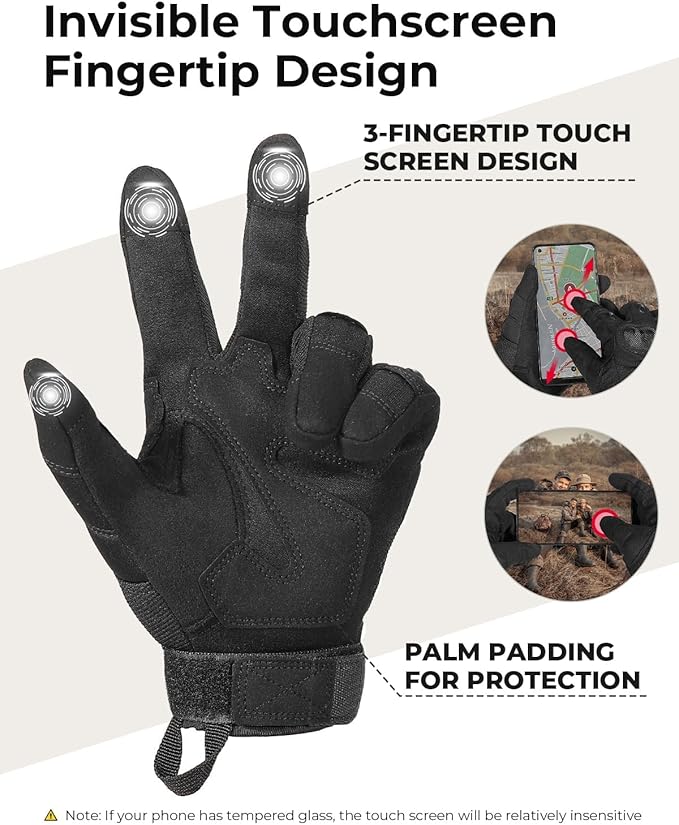 KEMIMOTO Tactical Gloves for Men, Touchscreen Motorcycle Gloves with Hard Shell & Palm Padding for Sports Motorcycle Cycling Tactical Airsoft Paintball Hunting Hiking Camping Climbing