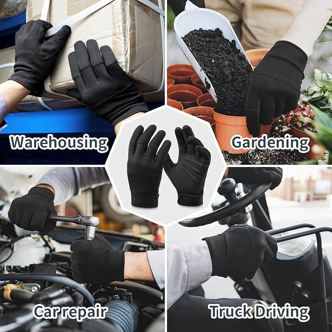 OZERO Work Gloves for Men Women: Mechanic Glove Touchscreen Firm Grip Dexterity Light Duty Gloves for Gardening Construction