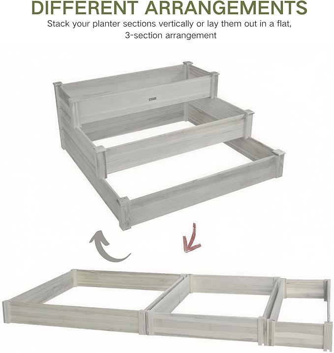 3-Tier Raised Garden Bed with Fabric Liner, Wood Elevated Planter Box with Dovetail Joint Design, 3 Dividable Bed Kit for Vegetables/Herbs/Flowers, Outdoor Gardening for Patio, Lawn, Balcony