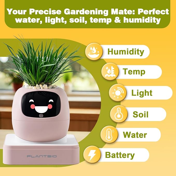 Plantsio AI Smart Pot for Plants with App Control, Self-Watering, Visual Display & 80ml Reservoir, Digital Plant Pot Supports 100+ Plants, Pomodoro Timer, Clock & Calendar,Desk & Office Planter-Pink