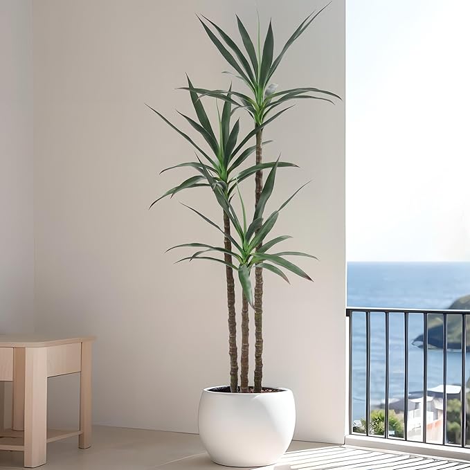 Artificial Tree 6ft Faux Agave Plant with 45 Leaves and 3 Realistic Trunks,Fake Floor Potted Artificial Tall Plants for Home Office Garden Decor Indoor (6Feet,1Pack)