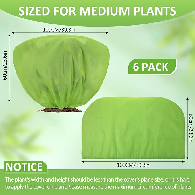Wesnoy 18 Pcs Winter Plant Covers Freeze Protection 39.4x23.6 Inch Horizontal Shrub Tree Plant Protection Bags Frost Blanket with Drawstring for Fall Winter Outdoor Garden Planting (Green)