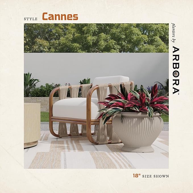 ARBORA 18" Cannes Urn Polyresin Indoor and Outdoor Planter with Classic Cream Finish - Durable, Weatherproof, Lightweight, Large Plant Pot for Patio, Garden, Deck, Entryway