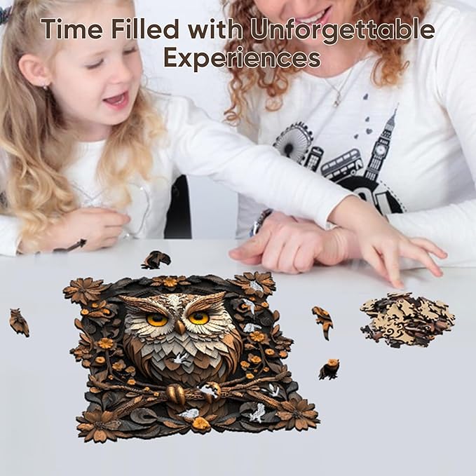 Qiuenisray Wooden Puzzles for Adults, Metal Owl Jigsaw Puzzles 200 Pieces, FSC Certified Unique Animal Adult Wood Puzzles Pieces, Creative Gift for Family Game 11.2x11.1 in