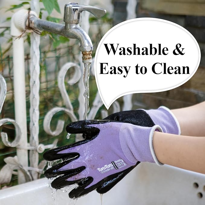 HandLove 2 Pairs Gardening Gloves for Women-Moisturizing Durable Work Gloves.Latex-free Sandy Nitrile Coated for Yard Garden,Touchscreen Friendly Protective Work with Grip, Medium,Blue&Purple