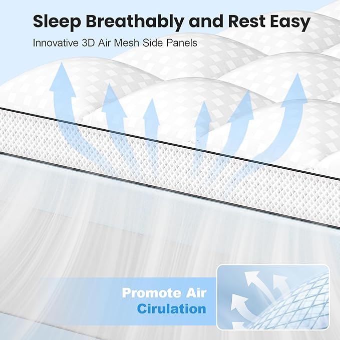 King Size Dual Layer 4 Inch Memory Foam Mattress Topper, 2 Inch Gel Memory Foam and 2 Inch Pillow Top Mattress Pad Cover, Thick Soft Bed Topper Medium Support for Back Pain, White