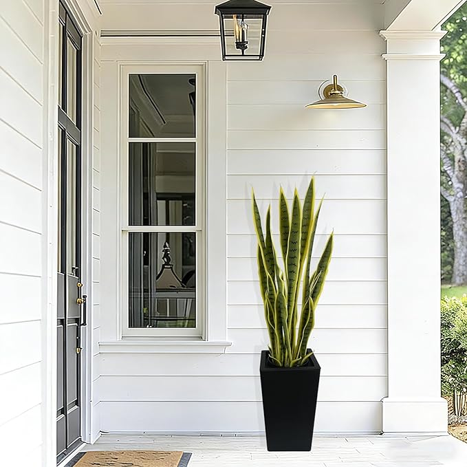 4FT Artificial Snake Plant with Tall Planter, 24 PVC Lifelike Leaves, 48in Faux Sansevieria for Indoor Home & Garden Decor, Potted Mother-in-Law's Tongue Plants, Yellow