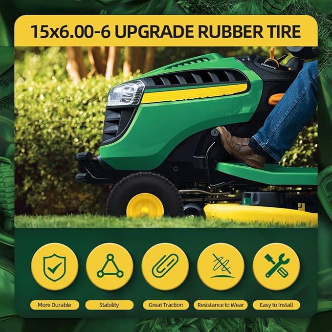 15x6.00-6nhs Lawn Mower Tires Tubeless (2 Pack),Replacement Riding Lawn Mower Front Tires,Compatible withRiding Mowers and Lawn Tractor, 3" Centered Hub and 3/4" Bushings（Yellow)